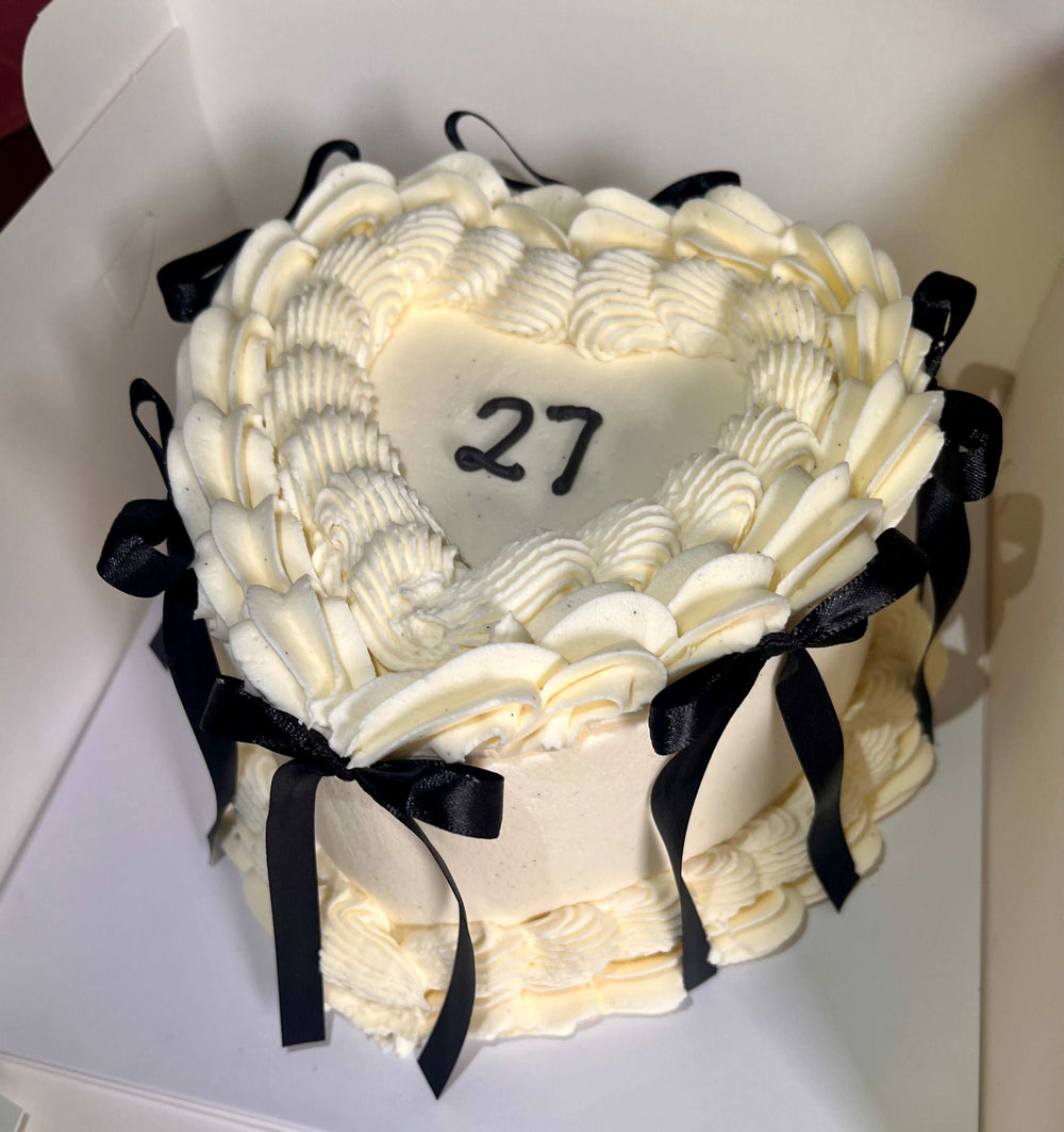 Heart Shape Vintage Cake Hand Piped Message & Bows