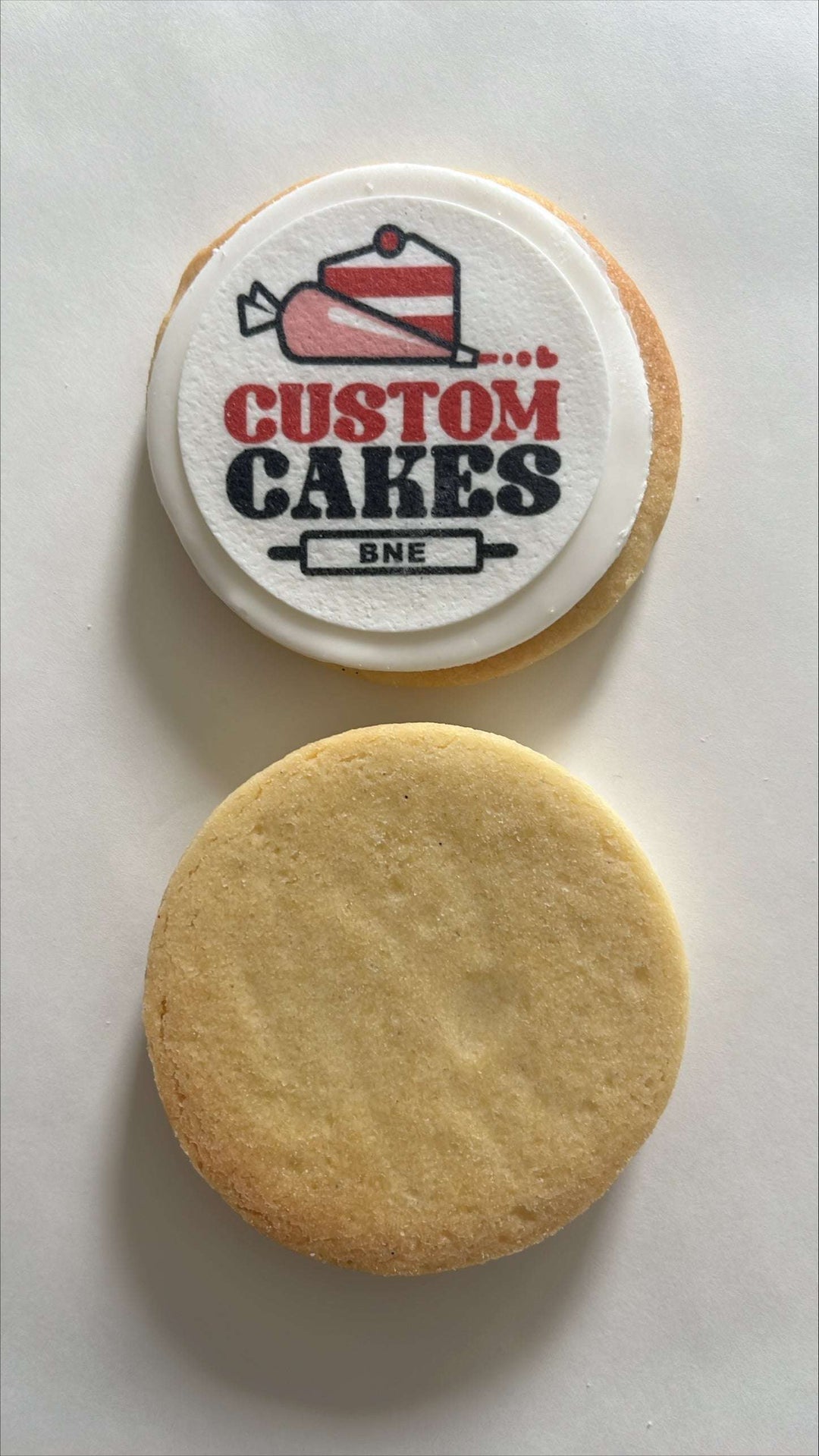 Logo cookies, front and back, perfect for advertising corporate events Brisbane.