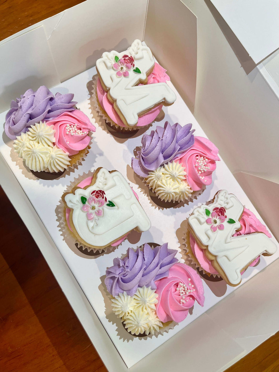 Mothers Day Cupcakes, topped with 3 sugar cookies