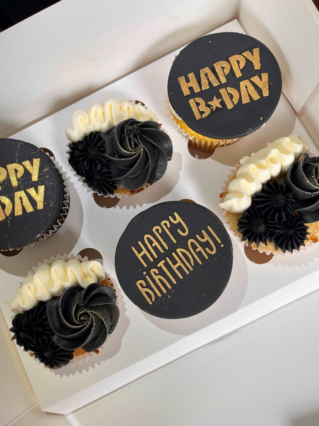 Happy Birthday Cupcakes black & white