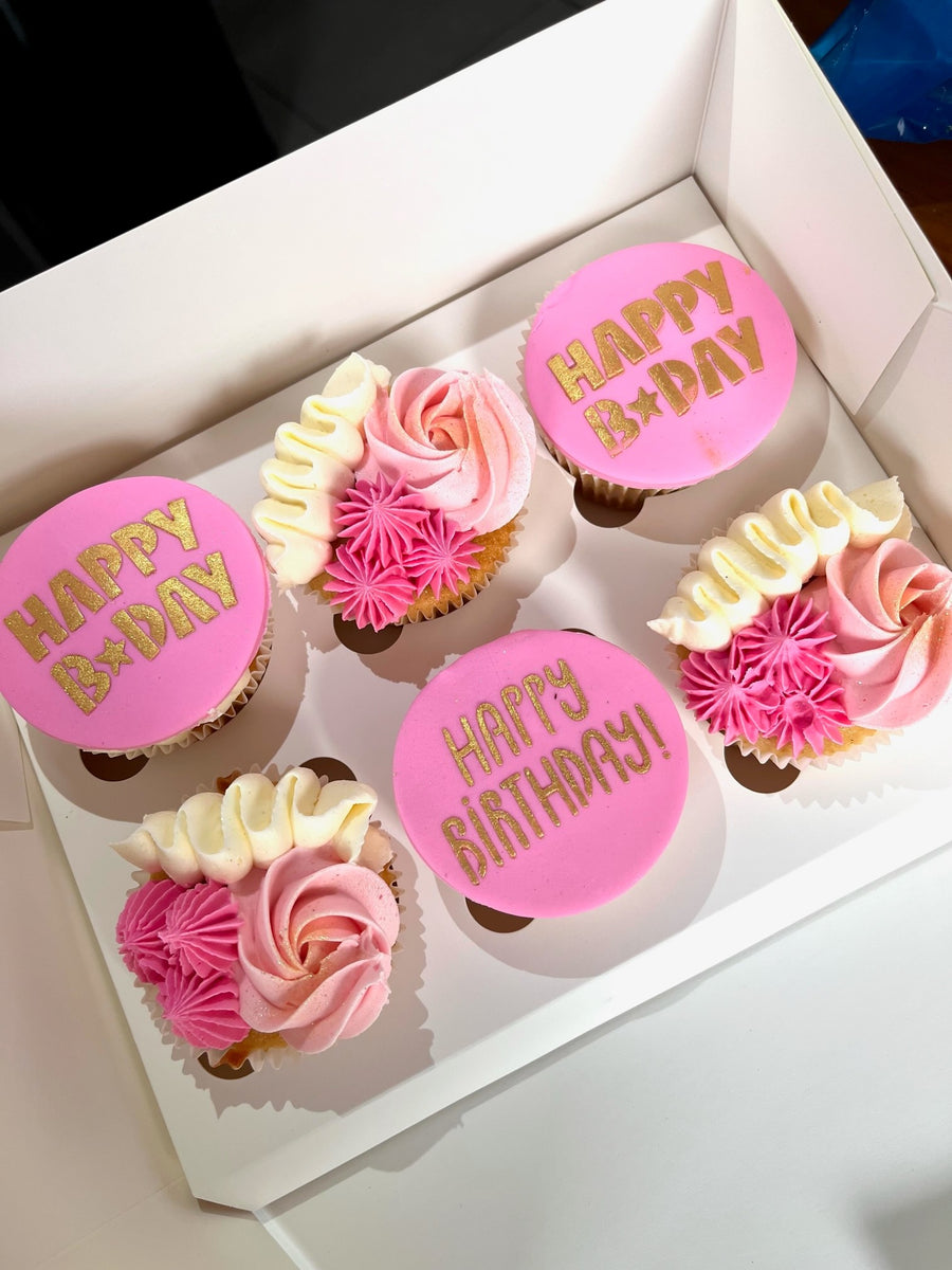 Happy Birthday Cupcakes pink & white