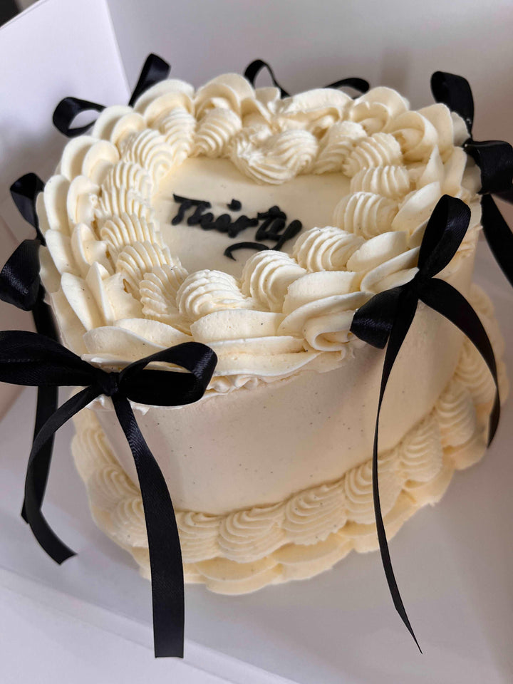 Heart Shape Vintage Cake Hand Piped Message & Bows