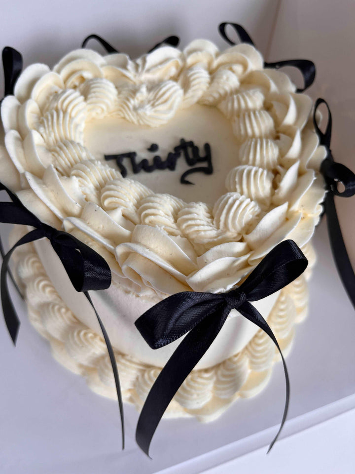 Heart Shape Vintage Cake Hand Piped Message & Bows