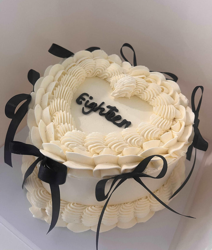 Heart Shape Vintage Cake Hand Piped Message & Bows