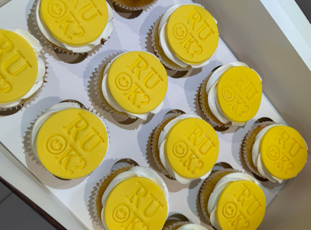 R U OK DAY Cupcakes 12 pack with R U OK? fondant disk